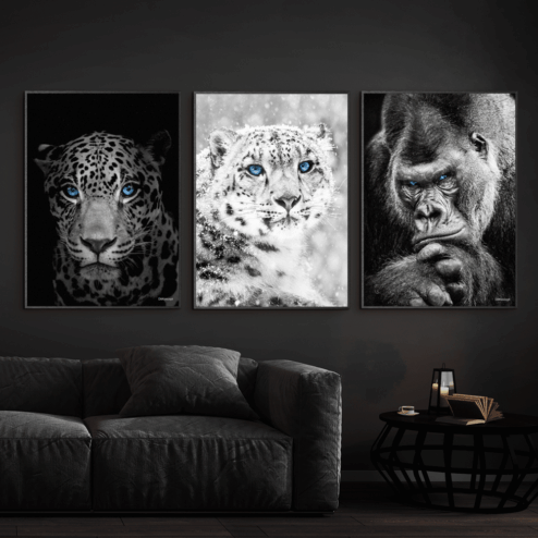 Jaguar-Sneleopard-Gorilla-Sort-Eg-Plakatrammer