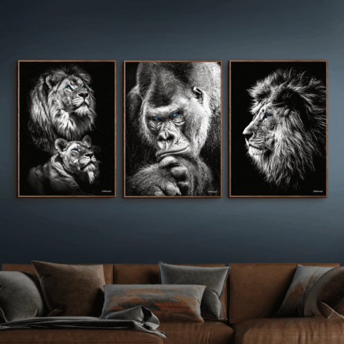 Power-Couple-Gorilla-Løve-Brune-Plakatrammer-50x70