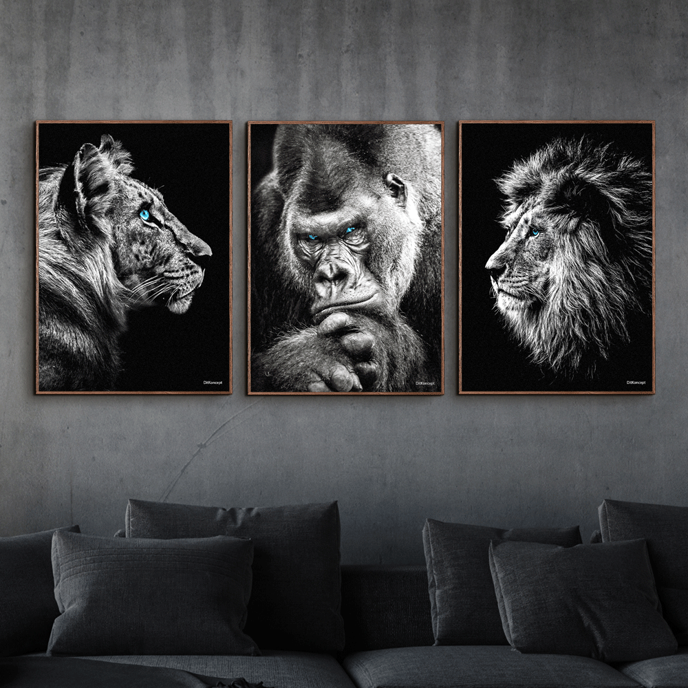 Tiger-Gorilla-Løve-Brune-Plakatrammer 50x70