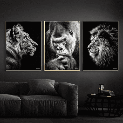 Tiger-Gorilla-Løve-Stue-Plakater