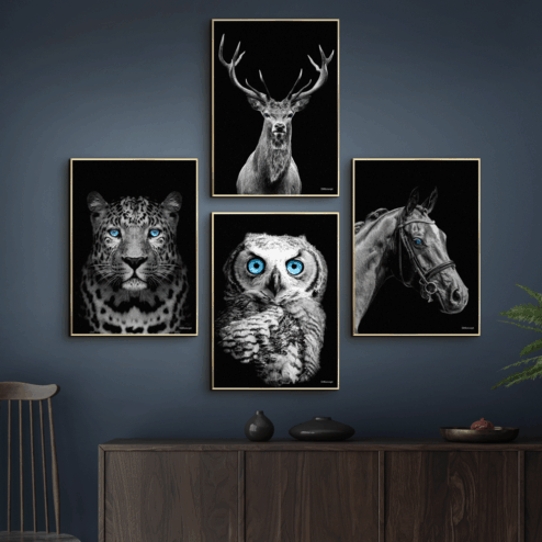 Gepard-Hjort-Ugle-Hest-Messing-Plakatrammer