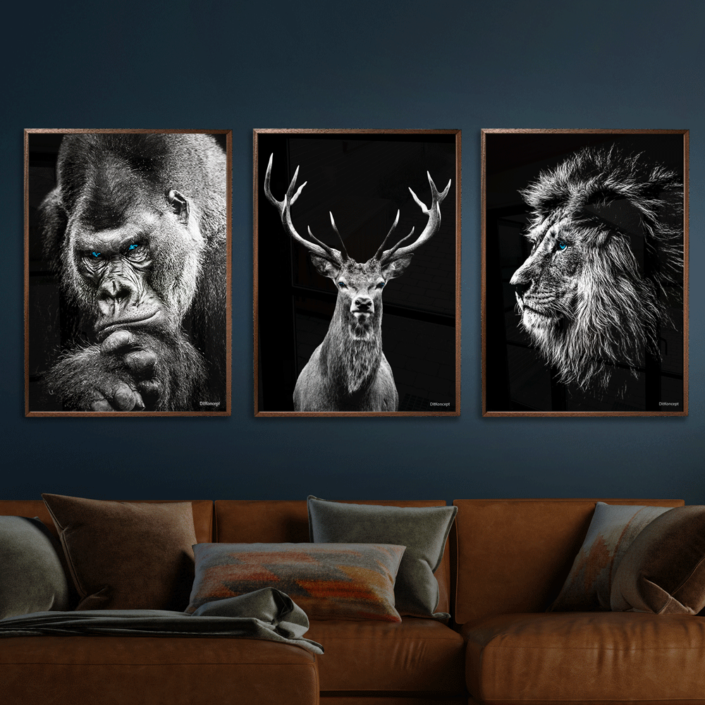 Gorilla-Hjort-Løve-Plakat