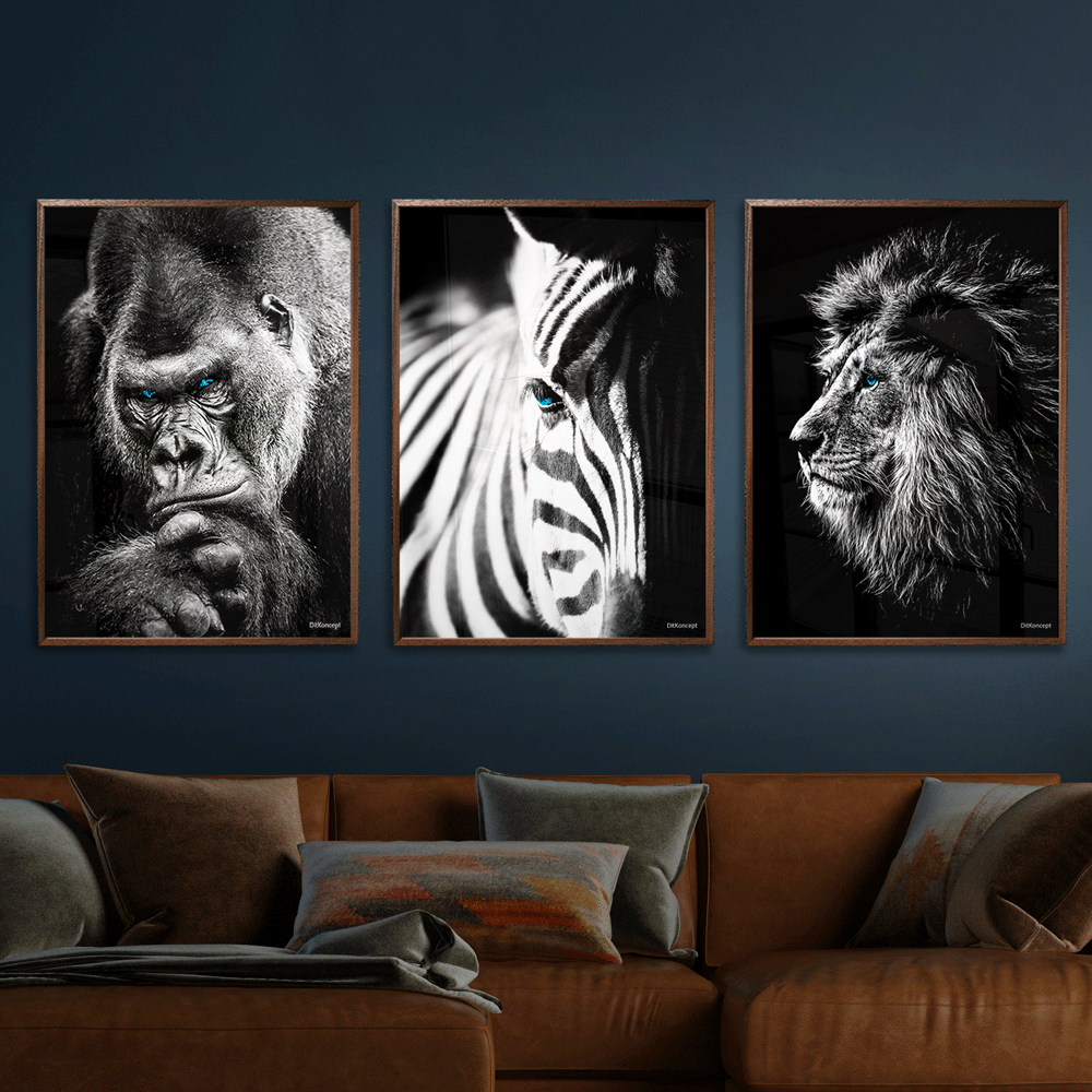 Gorilla-Zebra-Løve-Plakat