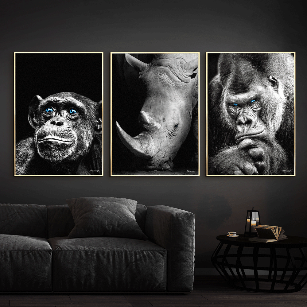 Chimpanse-Næsehorn-Gorilla-Messing-Plakatrammer