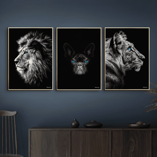 Løve-Fransk-Bulldog-Tiger-Messing-Plakatrammer