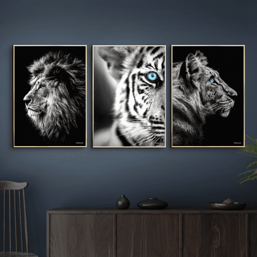 Løve-Tigerbarn-Tiger-Messing-Plakatramme