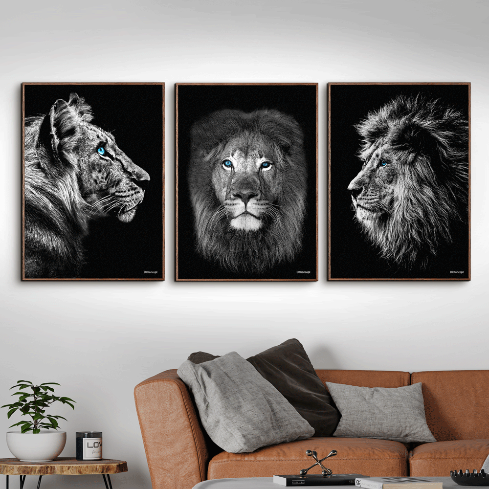 Tiger-Løven-Up-Front-og-Løve-Plakater-Brune-Eg-Plakatrammer