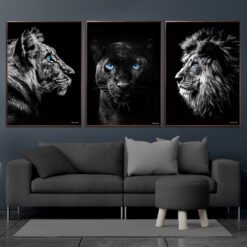 Tiger-Sort-Leopard-Løve-Plakat