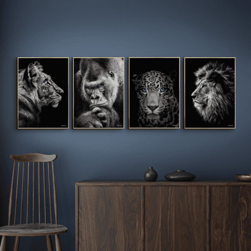 Tiger-Gorilla-Jaguar-Løve-Messing-Plakatrammer