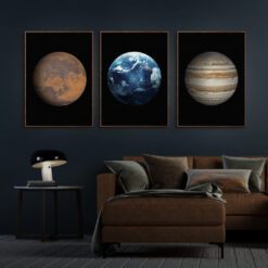 Mars-Jorden-Jupiter-Plakater-Mørkebrune-Eg-Plakatrammer