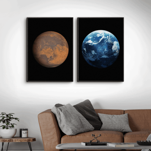Mars-og-Jorden-Plakater-Sort-Eg-Ramme